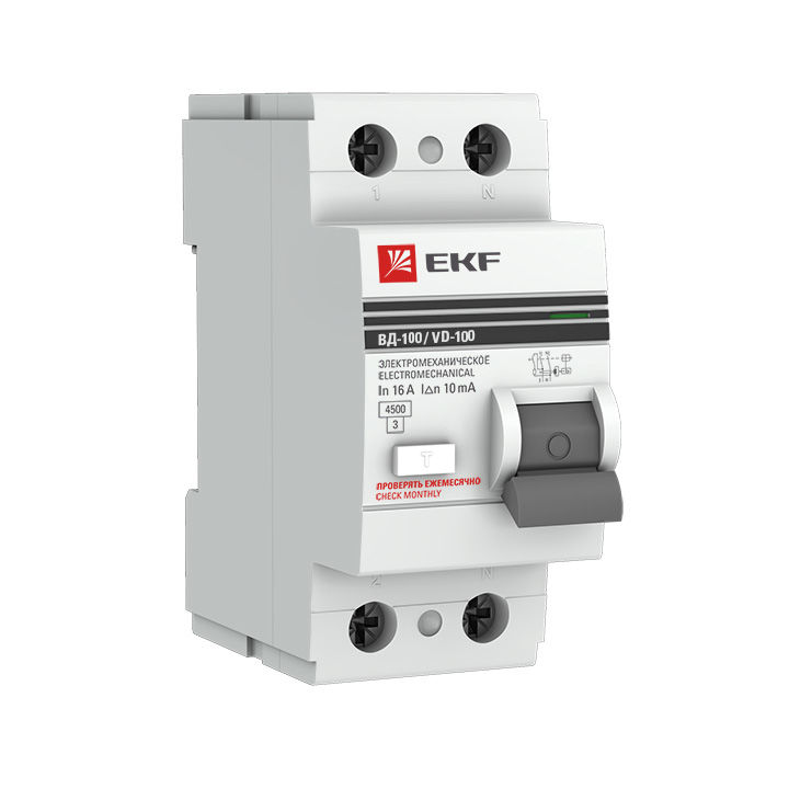 Выключатель дифференциального тока (УЗО) 2п 40А 30мА тип A ВД-100 PROxima (электрон.) EKF elcb-2-40-