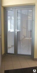 Межкомнатные двери двухстворчатые офисные в алюминиевом профиле, одинарное остекление 
