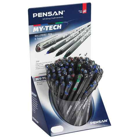 Ручка шариковая масляная PENSAN "My-Tech Colored", палитра классических цветов АССОРТИ, игольчатый узел 0,7 мм, линия 0