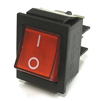 Выключатель 1-клавишный, красный индикатор 250В, 15А ON-OFF