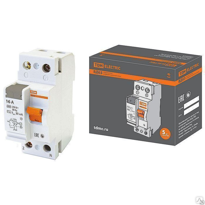 Электронное двухполюсное УЗО ВД63 16А 30мА TDM, цена в Екатеринбурге от ...