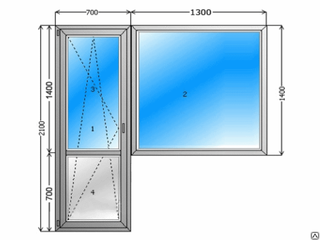 Балконный блок 2000х2100 мм, пластиковые окна (ПВХ)