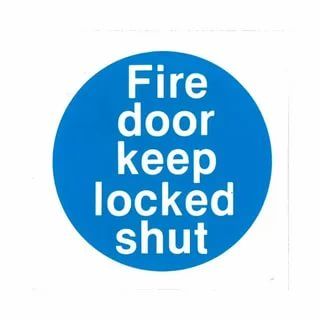 Уведомление при пожаре, белый на синем, легенда "Fire door Keep shut", 450*