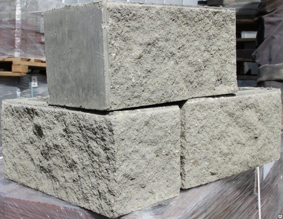 Камень стеновой рядовой ломанный 390х190х188 серый