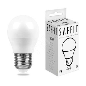 Лампа светодиодная LED Е27 9 Вт белая матовая шар SAFFIT 55083