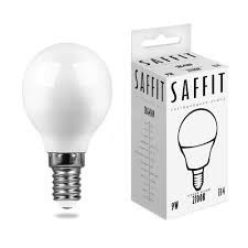 Лампа светодиодная LED Е14 9 Вт белая матовая шар SAFFIT 55081