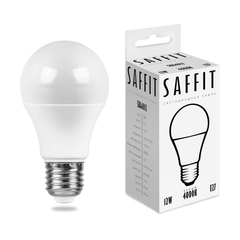 Лампа светодиодная LED Е27 12 Вт белая Saffit 55008