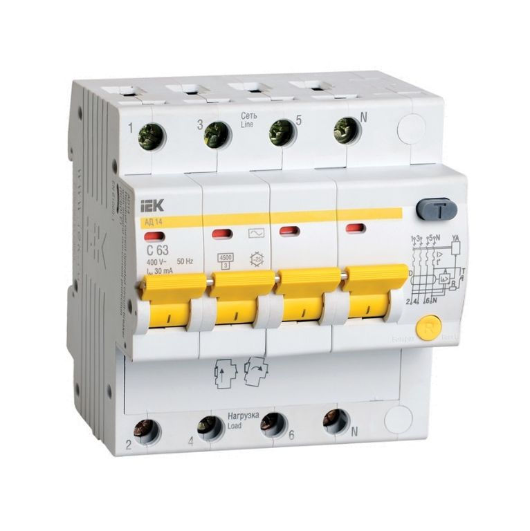 Выключатель автоматический дифференциального тока 4п C 16А 30мА тип AC 4.5кА АД-14 6.5мод ИЭК MAD10-4-016-C-030