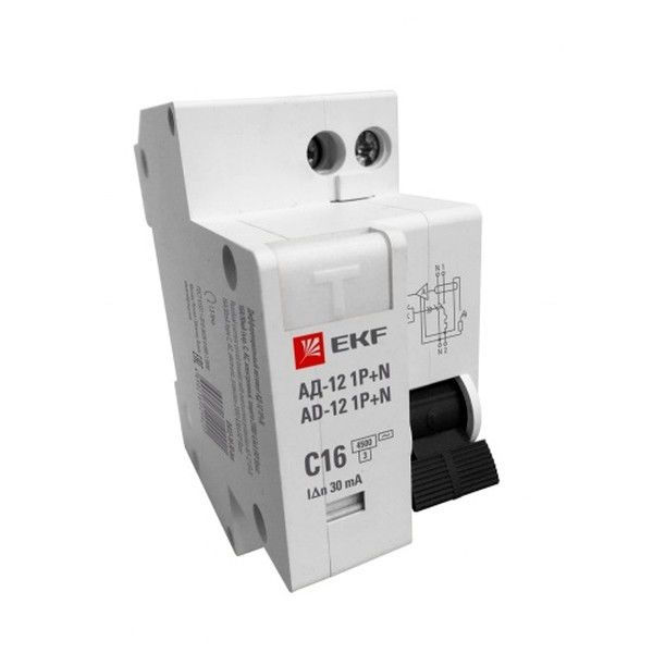 Выключатель автоматический диф. тока 1п+N С 16А 30мА тип АС эл. 4.5кА АД-12 Basic EKF DA12-16-30-bas
