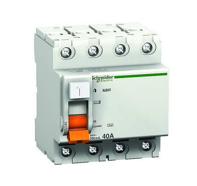 Выключатель дифференциального тока (УЗО) 4п 40А 30мА тип AC ВД63 Домовой SchE 11463