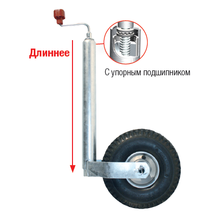 Опорное колесо для прицепа D=48, 200 кг, L=580(+250) PLUS Пневмошина AL-KO