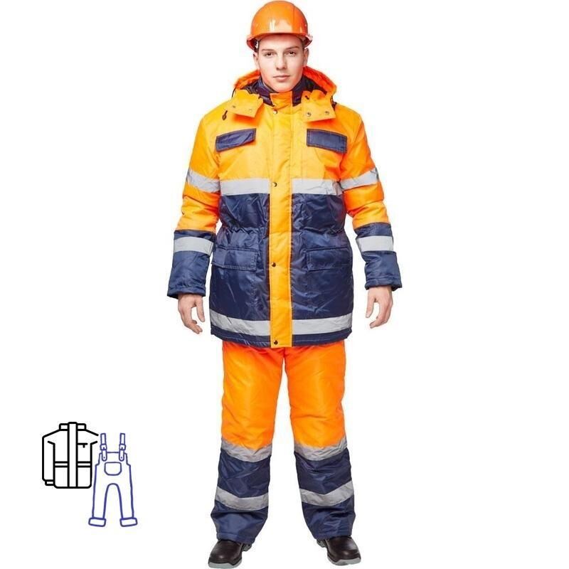Костюм сигнальный рабочий зимний мужской Спектр-2-КПК с СОП куртка и полукомбинезон (размер 52-54, рост 170-176) NoName