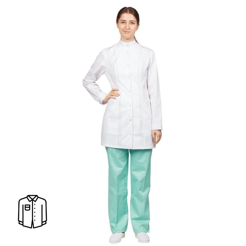 Блуза медицинская женская удлиненная м13-БЛ с длинным рукавом белая (размер 52-54, рост 158-164) NoName