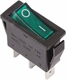 Выключатель клавишный 250V 15А (3с) ON-OFF зеленый с подсветкой (RWB-404, SC-791, IRS-101-1C) Rexant 1