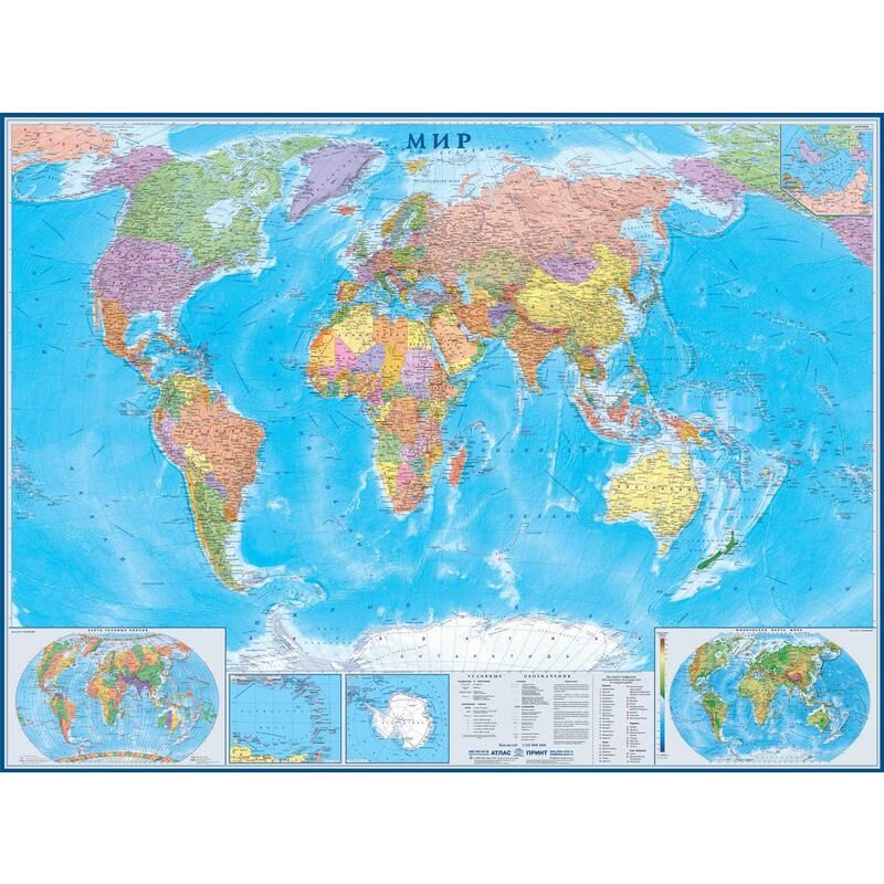 Настенная карта Мира политическая 1:22 000 000 Атлас Принт