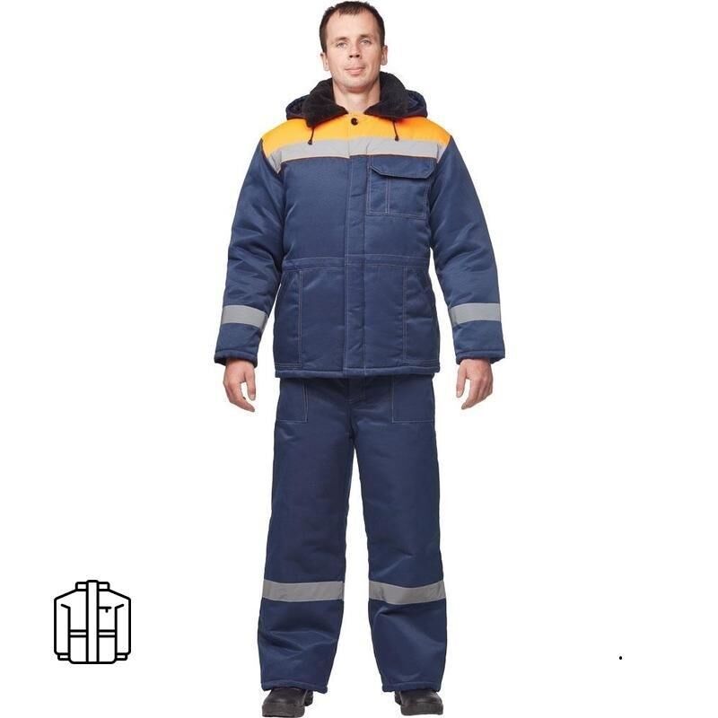 Куртка рабочая зимняя мужская з32-КУ с СОП синяя/оранжевая из смесовой ткани (размер 48-50, рост 182-188) NoName