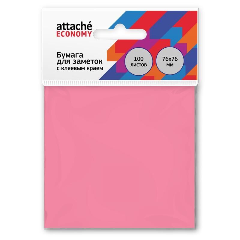 Стикеры Attache Economy 76x76 мм неоновый розовый (1 блок на 100 листов)