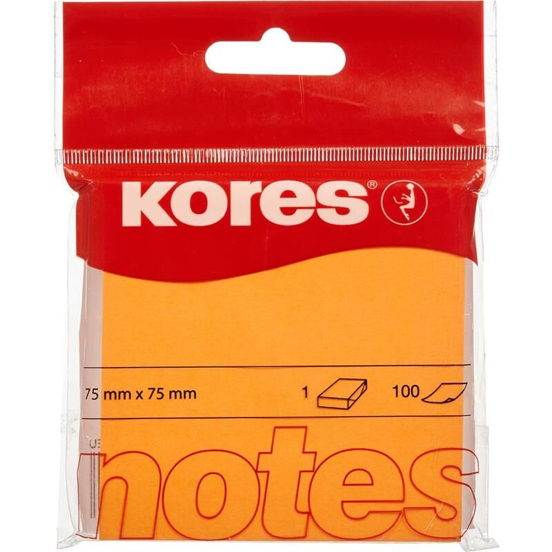 Стикеры Kores 75x75 мм неоновые оранжевые (1 блок на 100 листов)