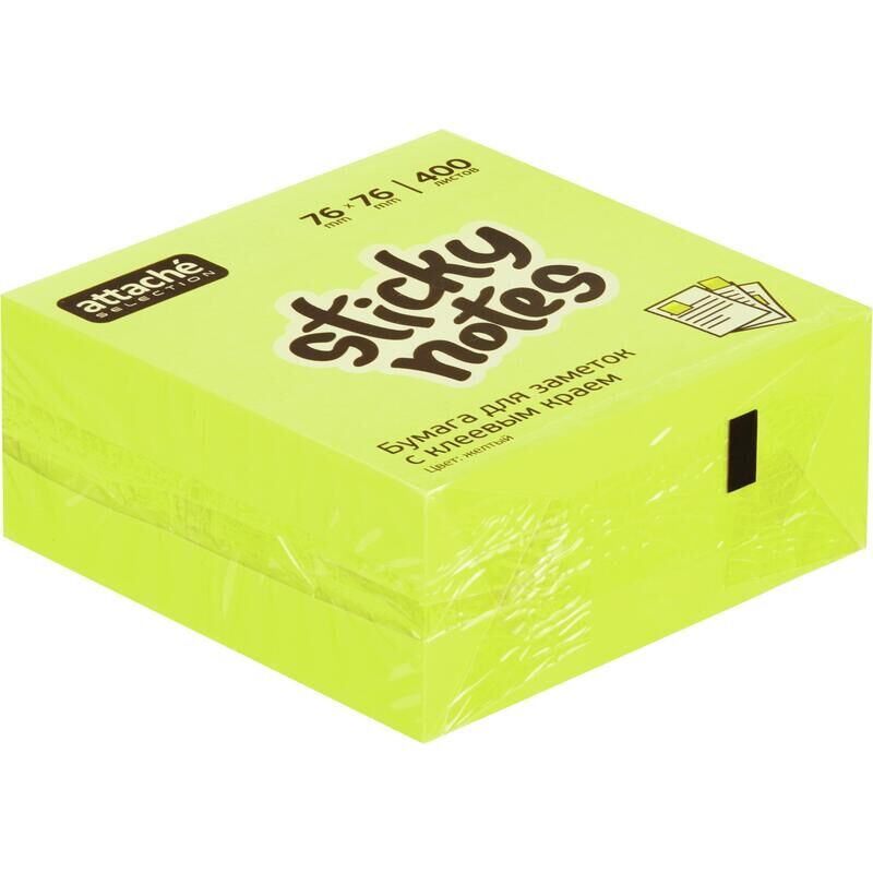 Стикеры Attache Selection 76х76 мм неоновые желтые (1 блок на 400 листов)
