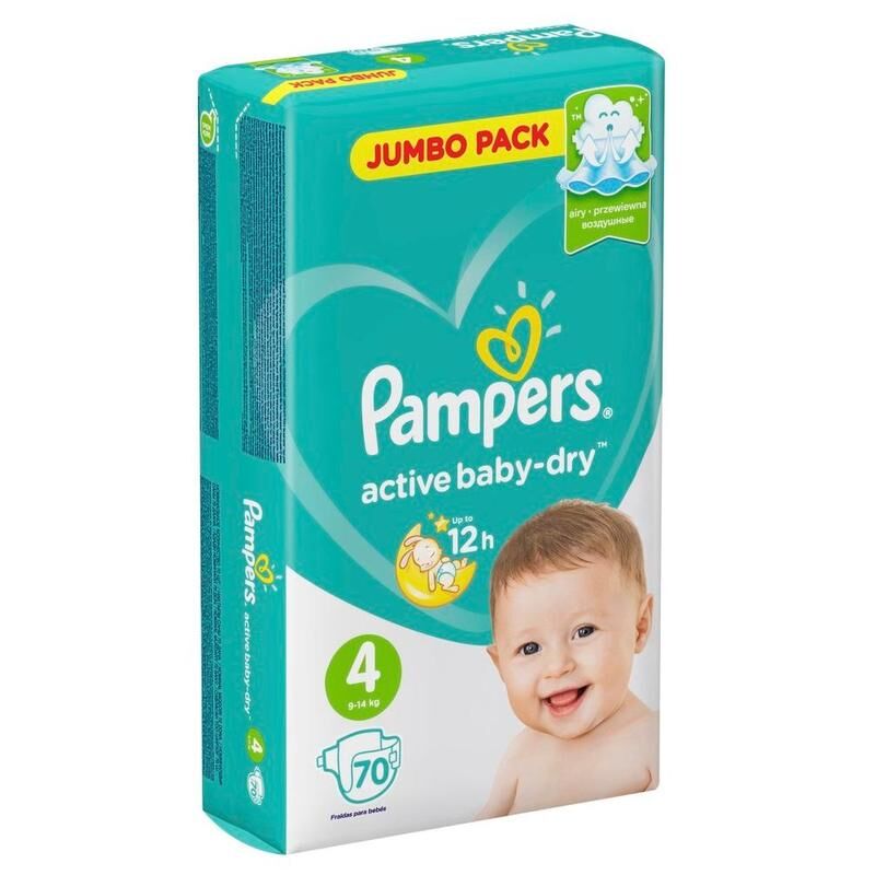 Подгузники Pampers Active Baby-Dry размер 4 (L) 9-14 кг (70 штук в упаковке) PAMPERS