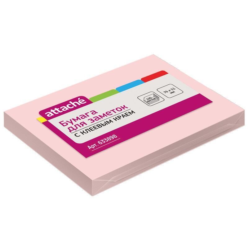 Стикеры Attache 76х51 мм пастельные розовые (1 блок на 100 листов)