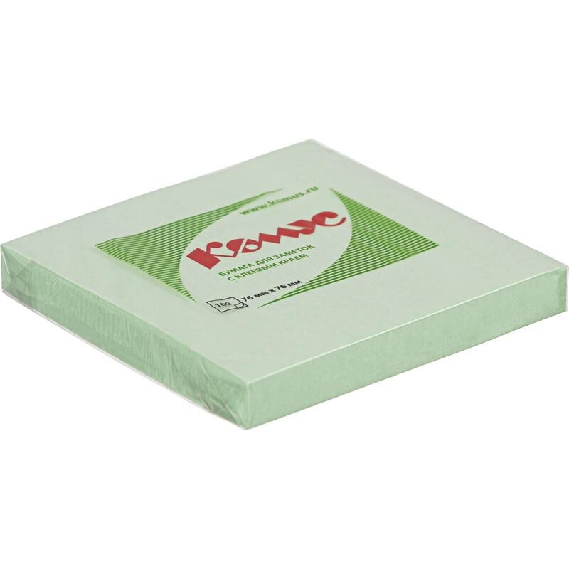 Стикеры Комус 76x76 мм пастельные салатовые (1 блок на 100 листов)