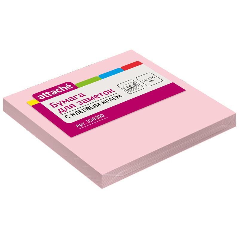 Стикеры Attache 76x76 мм пастельные розовые (1 блок на 100 листов)