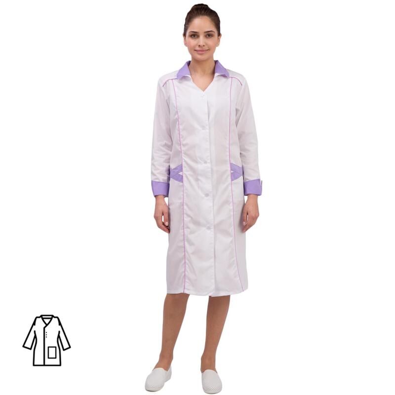 Халат медицинский женский м03-ХЛ белый/фиолетовый (размер 60-62, рост 158-164) NoName