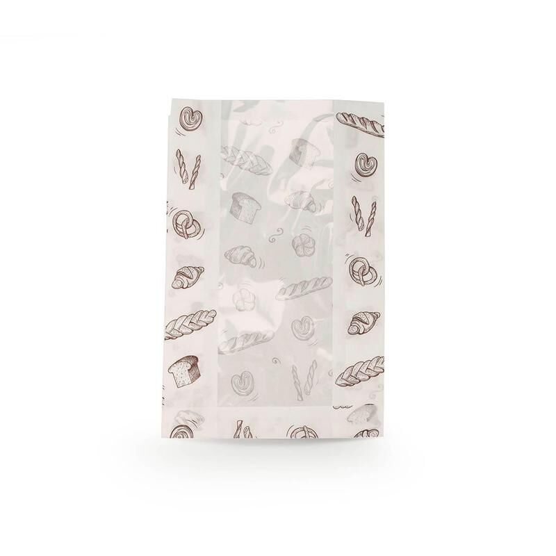 Пакет бумажный для выпечки 200х300х65 мм белый с окном и рисунком (1000 штук в упаковке) NoName