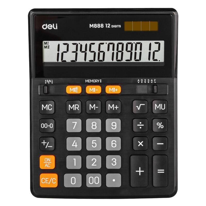 Калькулятор настольный Deli EM888 12-разрядный черный 202x159x31 мм