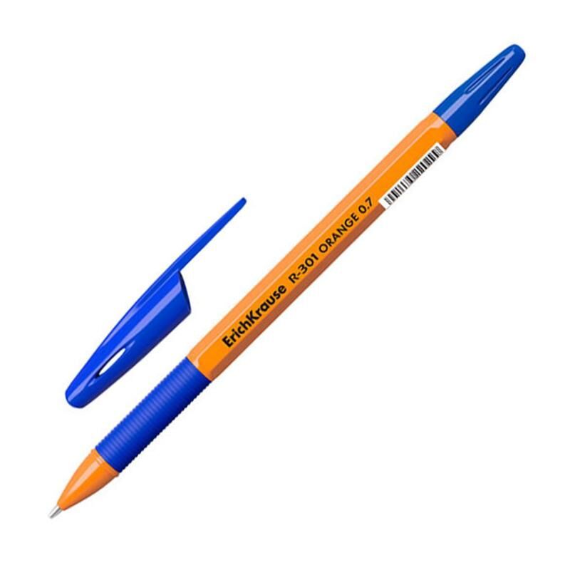 Ручка шариковая неавтоматическая Erich Krause R-301 Orange Stick&Grip синяя (толщина линии 0.35 мм)