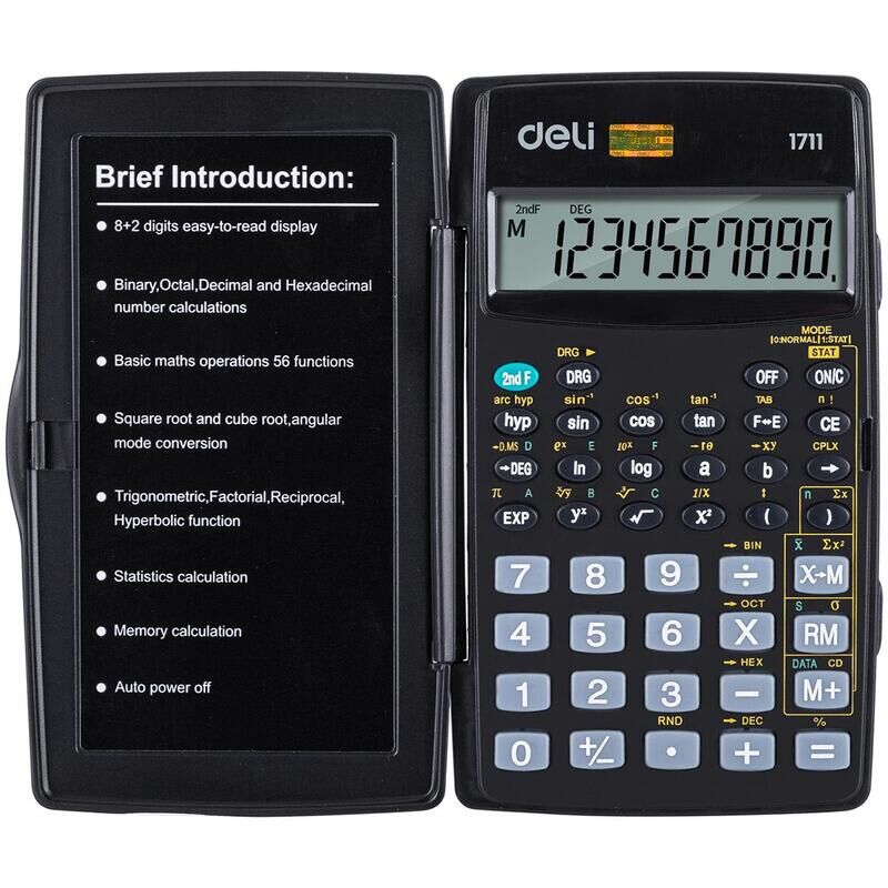 Калькулятор научный Deli E1711 8+2-разрядный 56 функций 120х72х12 мм (подходит для ЕГЭ)