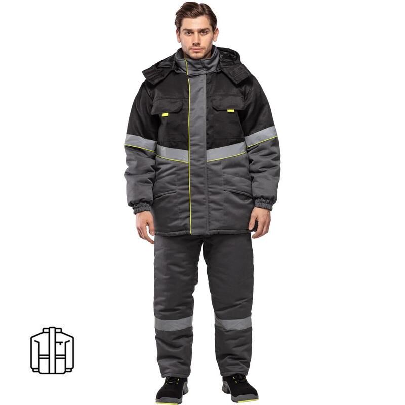 Куртка рабочая зимняя мужская з43-КУ с СОП серая/черная (размер 56-58, рост 182-188) NoName