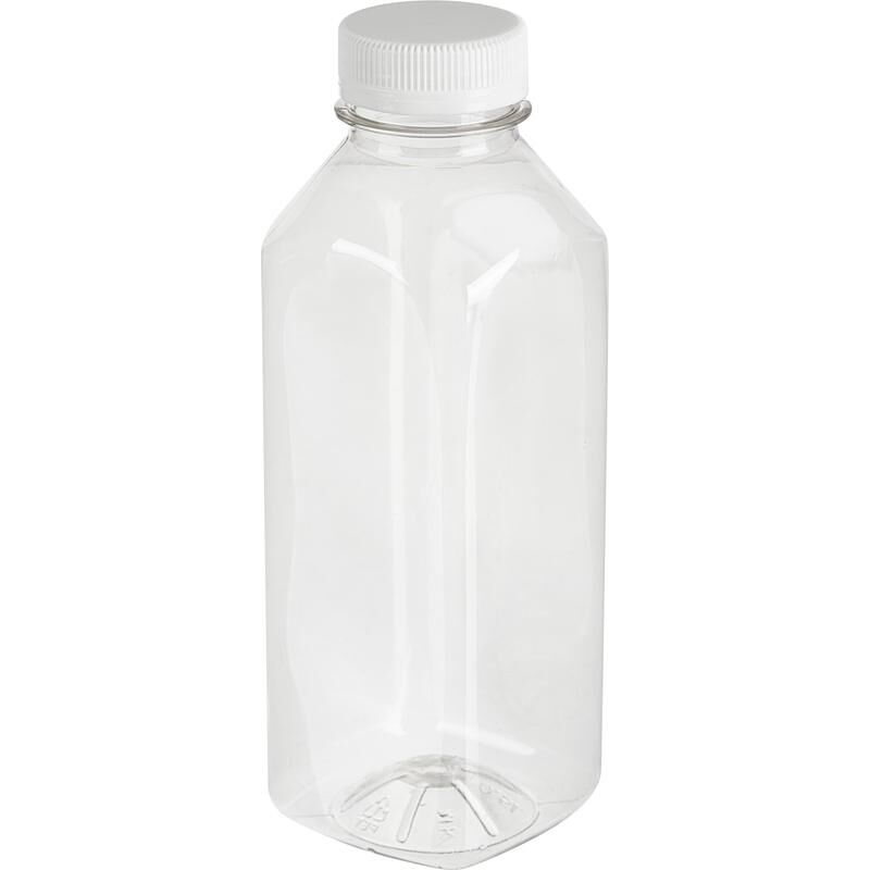 Бутылка с крышкой квадратная ПЭТ прозрачная 500 мл широкое горло (120 штук в упаковке) NoName