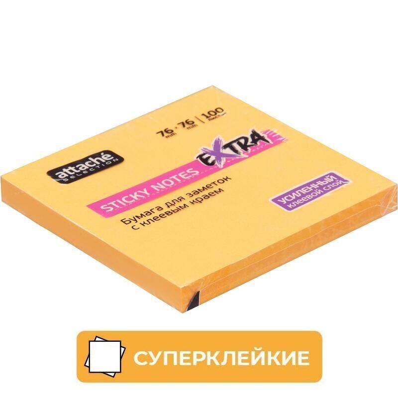 Стикеры Attache Selection Extra 76х76 мм неоновые оранжевые (1 блок на 100 листов)