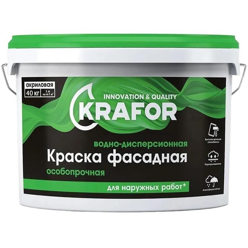 Краска для фасадов Krafor белая глубокоматовая 40 кг