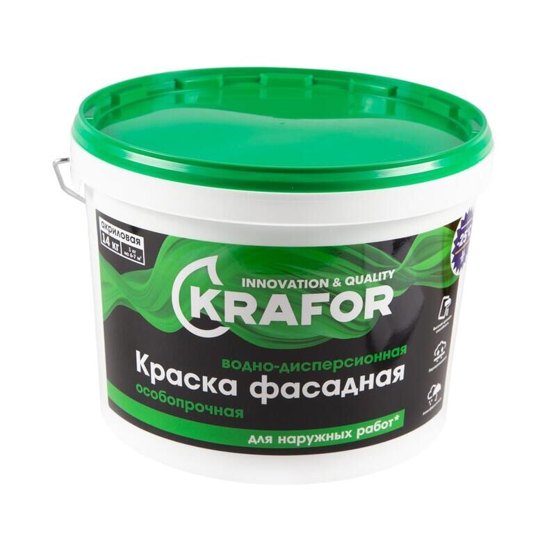 Краска для фасадов Krafor белая полуматовая 14 кг