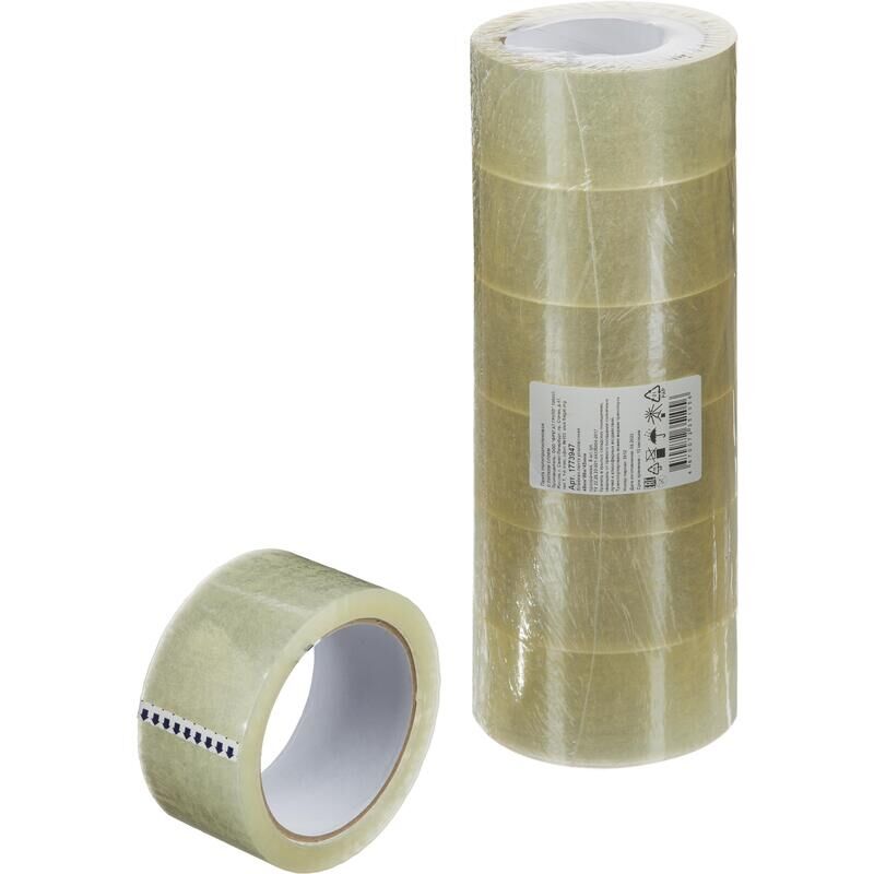 Клейкая лента упаковочная 48 мм х 66 м 45 мкм прозрачная (6 штук в упаковке) NoName