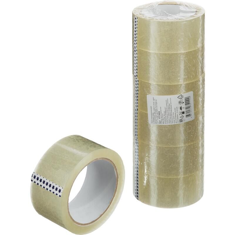 Клейкая лента упаковочная 48 мм х 66 м 47 мкм прозрачная (6 штук в упаковке) NoName