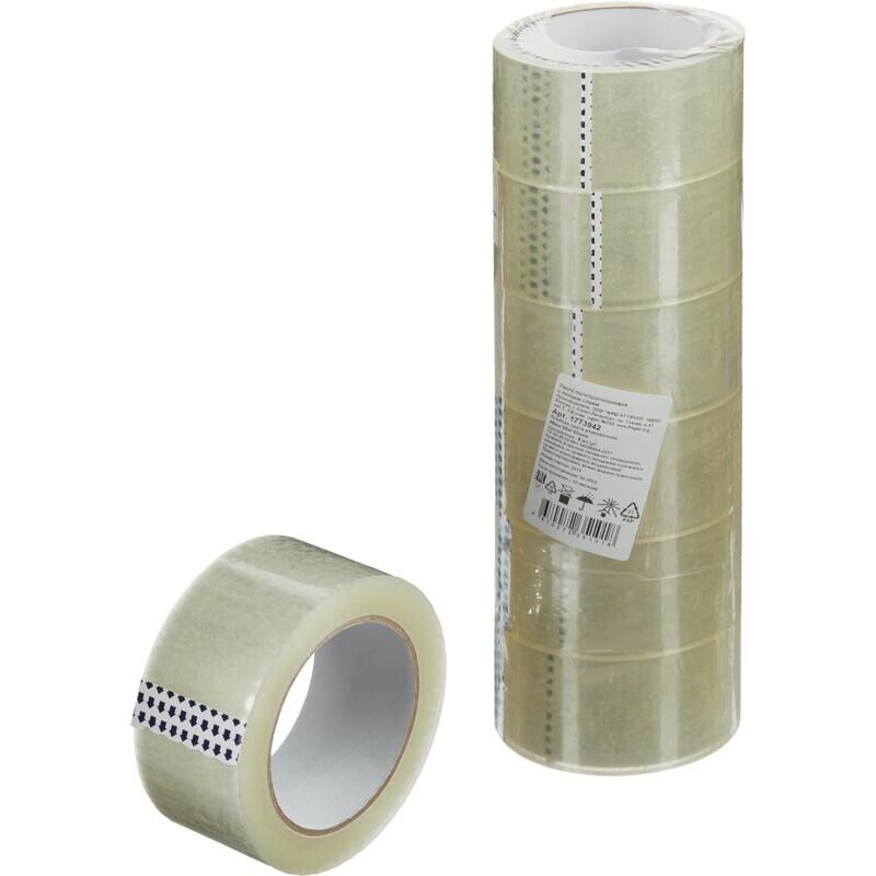 Клейкая лента упаковочная 48 мм х 45 м 40 мкм прозрачная (6 штук в упаковке) NoName