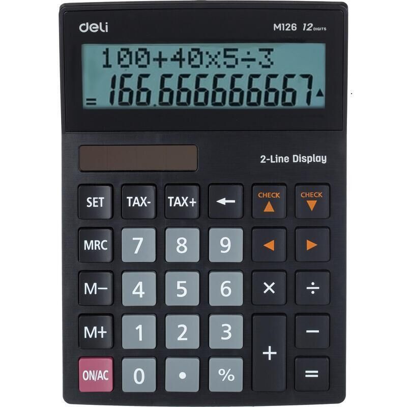 Калькулятор настольный Deli EM126 12 разрядный черный 192x133x40 двухстрочный
