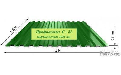 Профнастил С21 0,45 мм RAL6002 зеленый лист