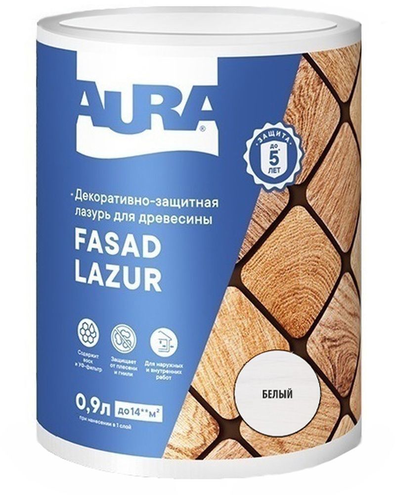 Декоративно-защитная лазурь для древесины "Aura Fasad Lazur" Белый 0,9 л