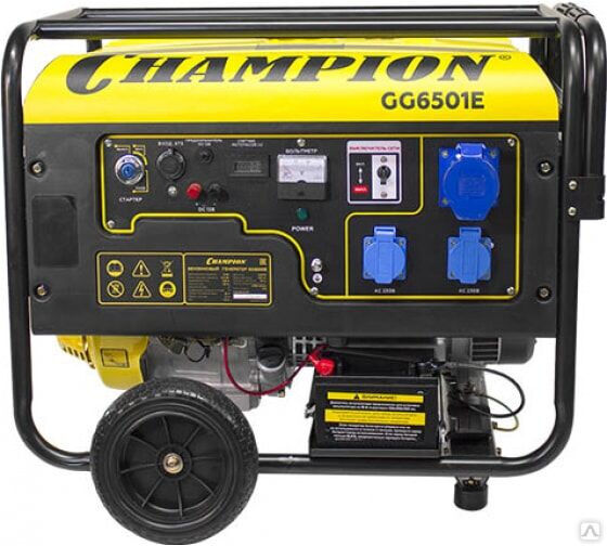 Генератор бензиновый Champion GG6501E+блок ATS (C3512), 5/5,5 кВт, 16лс, 25 л, 12 В, 81,5 кг эл. стартер, счетчик