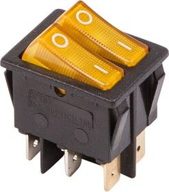 Выключатель клавишный 250V 15А (6с) ON-OFF желтый с подсветкой ДВОЙНОЙ (RWB-511, SC-797) 36-2413