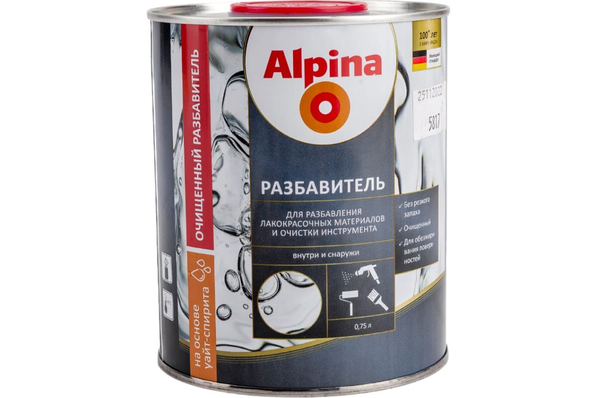 Разбавитель для лакокрасочных материалов Alpina Разбавитель 0,75 л (шт)