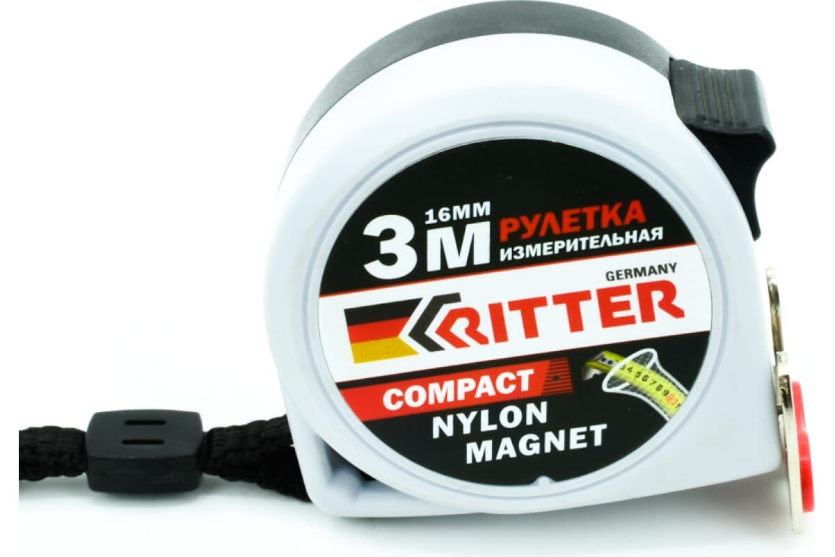 Рулетка Ritter Compact измерительная 3м х 16мм, магнит, двухстороняя, нейлоновое покрытие п (шт) HT503316