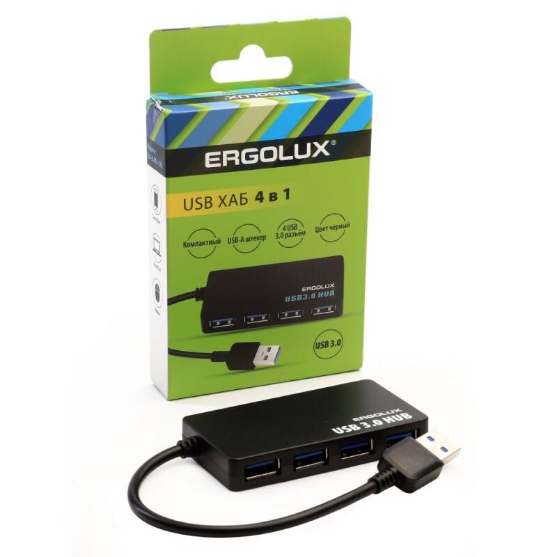 Разветвитель USB ELX-SLP01-C02 4USB 2А коробка черн. ERGOLUX 15109 Ergolux
