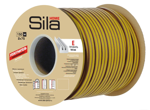 Уплотнитель SILA Home самоклеющийся резиновый профиль Е150м 9*4мм. коричневый