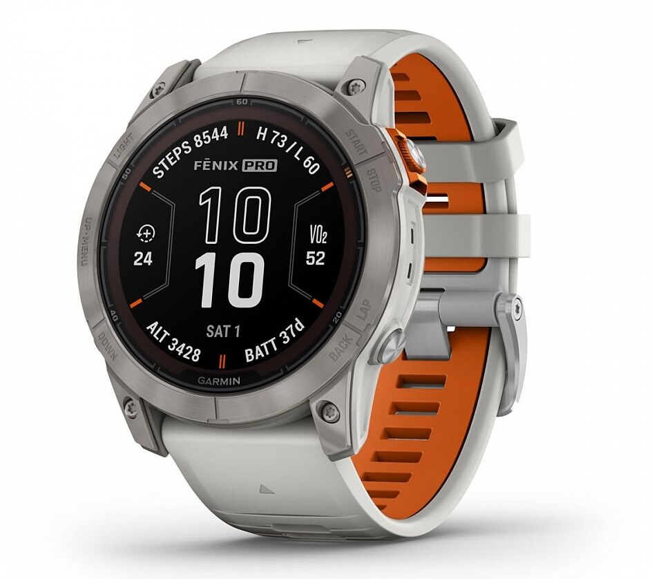 Garmin Fenix 7x Pro. Fenix 7 Pro – Sapphire Solar Edition Titanium with Fog Gray/ember Orange Band.